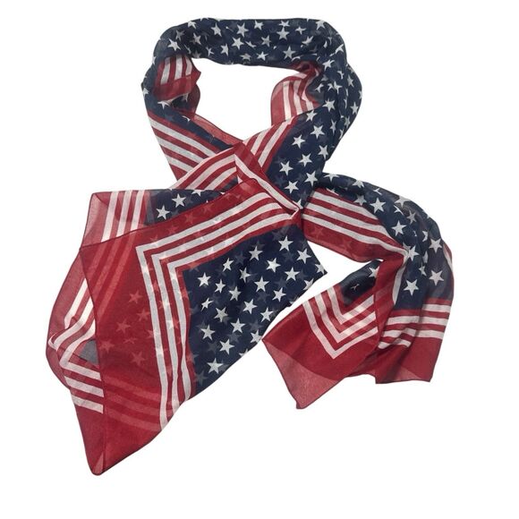 Fourth Of July American Flag Women’s Shawl Neck Scarf Sheer 60” Inches - Picture 1 of 5